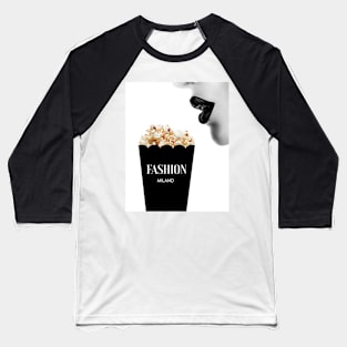 Woman, Girl, Pop corn, Lips print, Fashion art, Fashion print, Scandinavian art, Modern art, Wall art, Print, Minimalistic, Modern Baseball T-Shirt